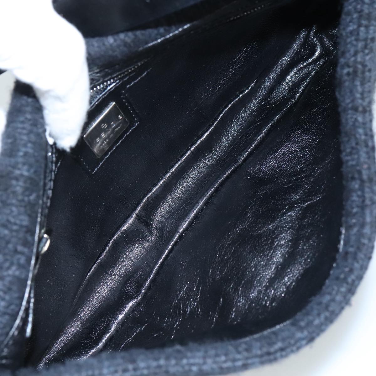FENDI Mamma Baguette Shoulder Bag Wool Black Silver 109495