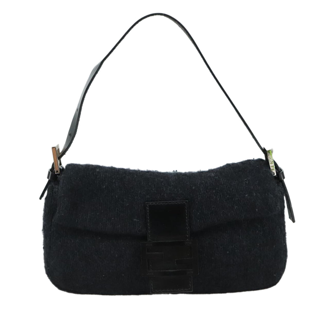 FENDI Mamma Baguette Shoulder Bag Wool Black Silver 109495