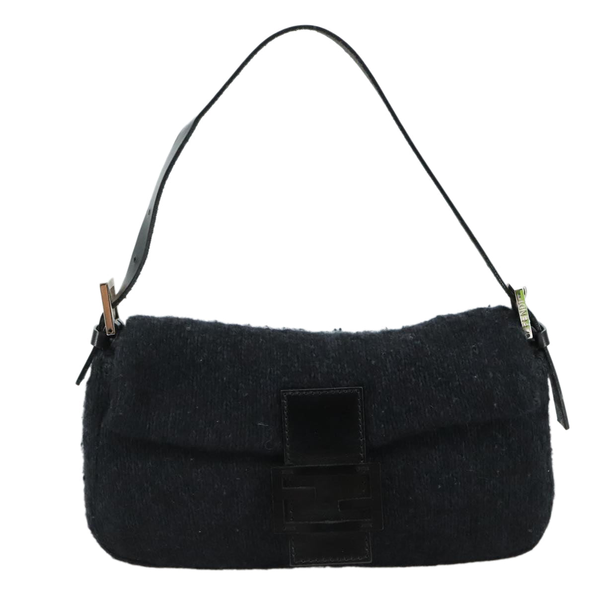 FENDI Mamma Baguette Shoulder Bag Wool Black Silver 109495