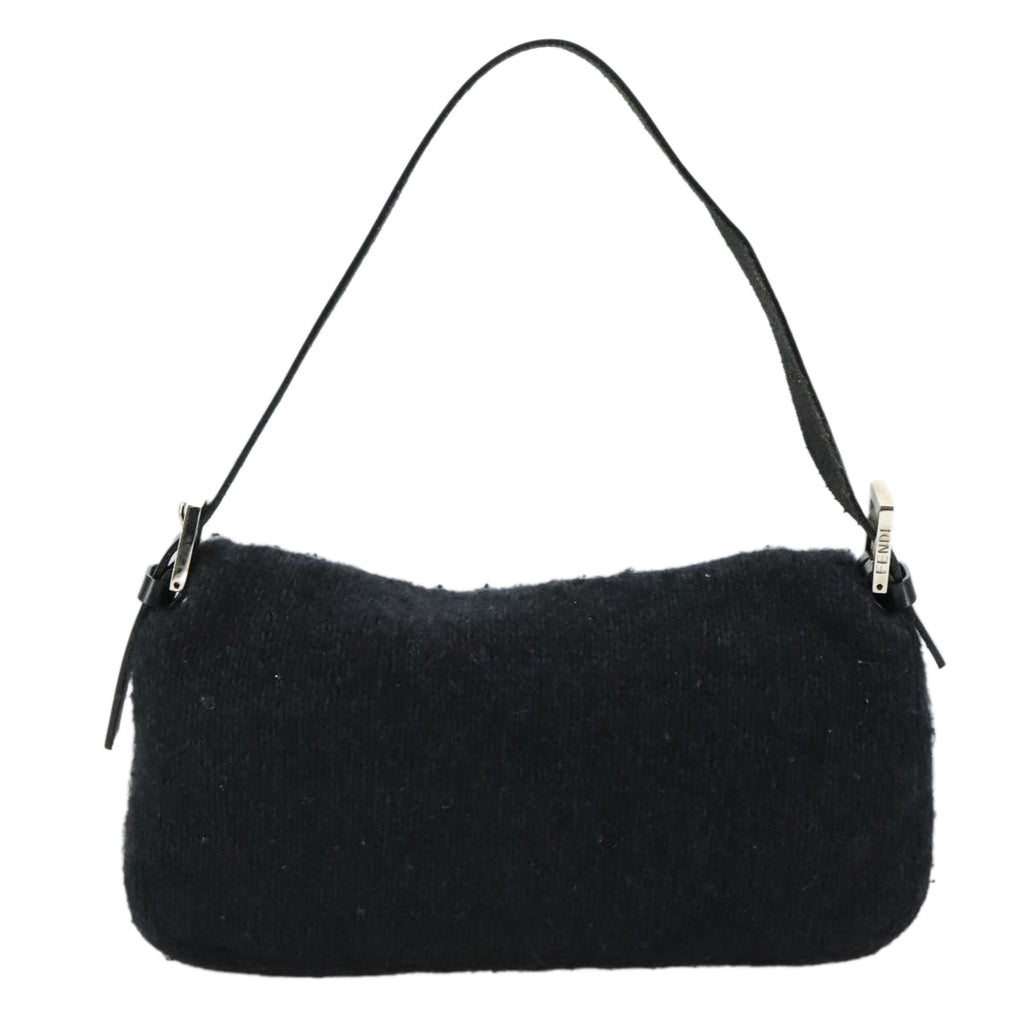 FENDI Mamma Baguette Shoulder Bag Wool Black Silver 109495