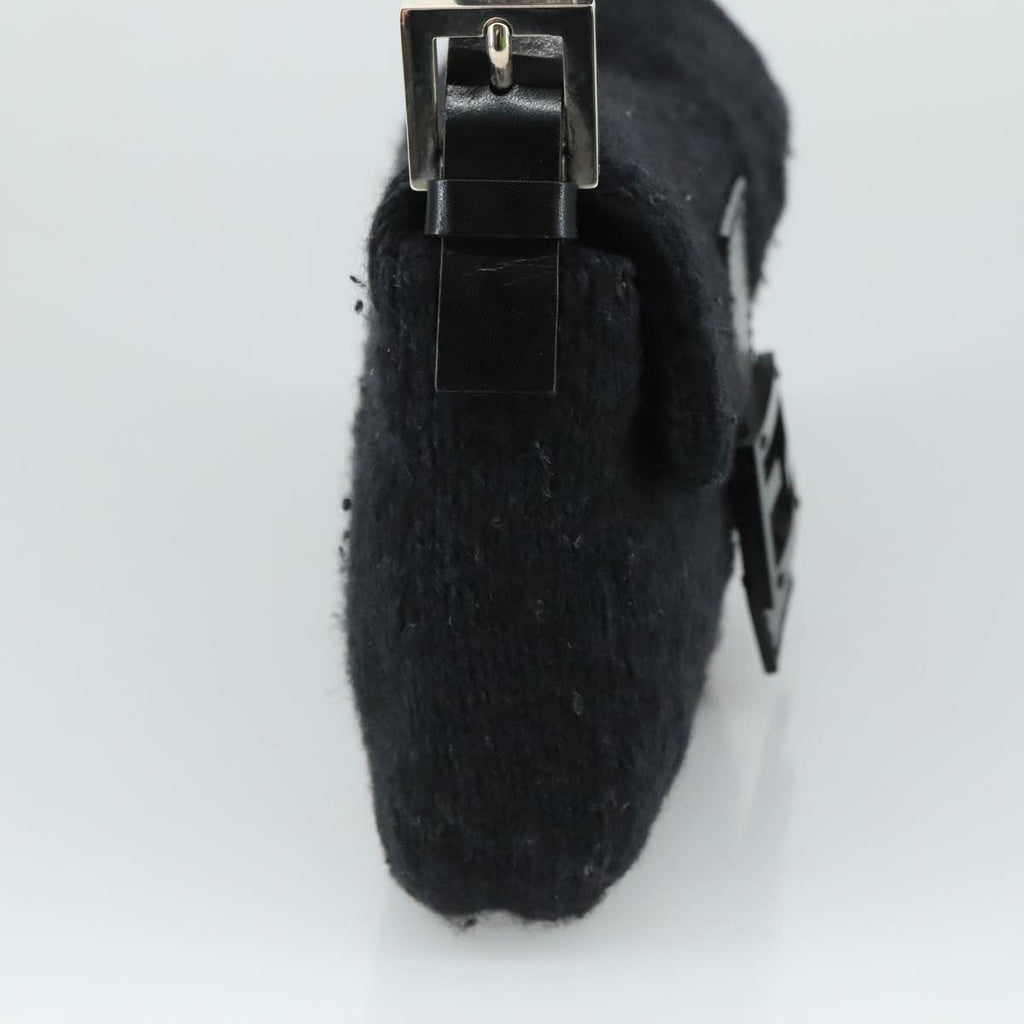 FENDI Mamma Baguette Shoulder Bag Wool Black Silver 109495