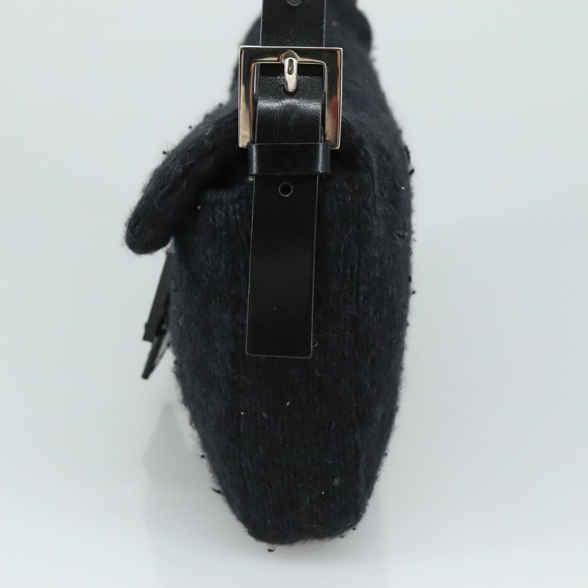 FENDI Mamma Baguette Shoulder Bag Wool Black Silver 109495