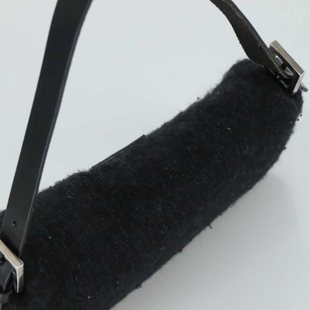 FENDI Mamma Baguette Shoulder Bag Wool Black Silver 109495