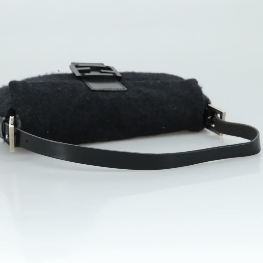 FENDI Mamma Baguette Shoulder Bag Wool Black Silver 109495