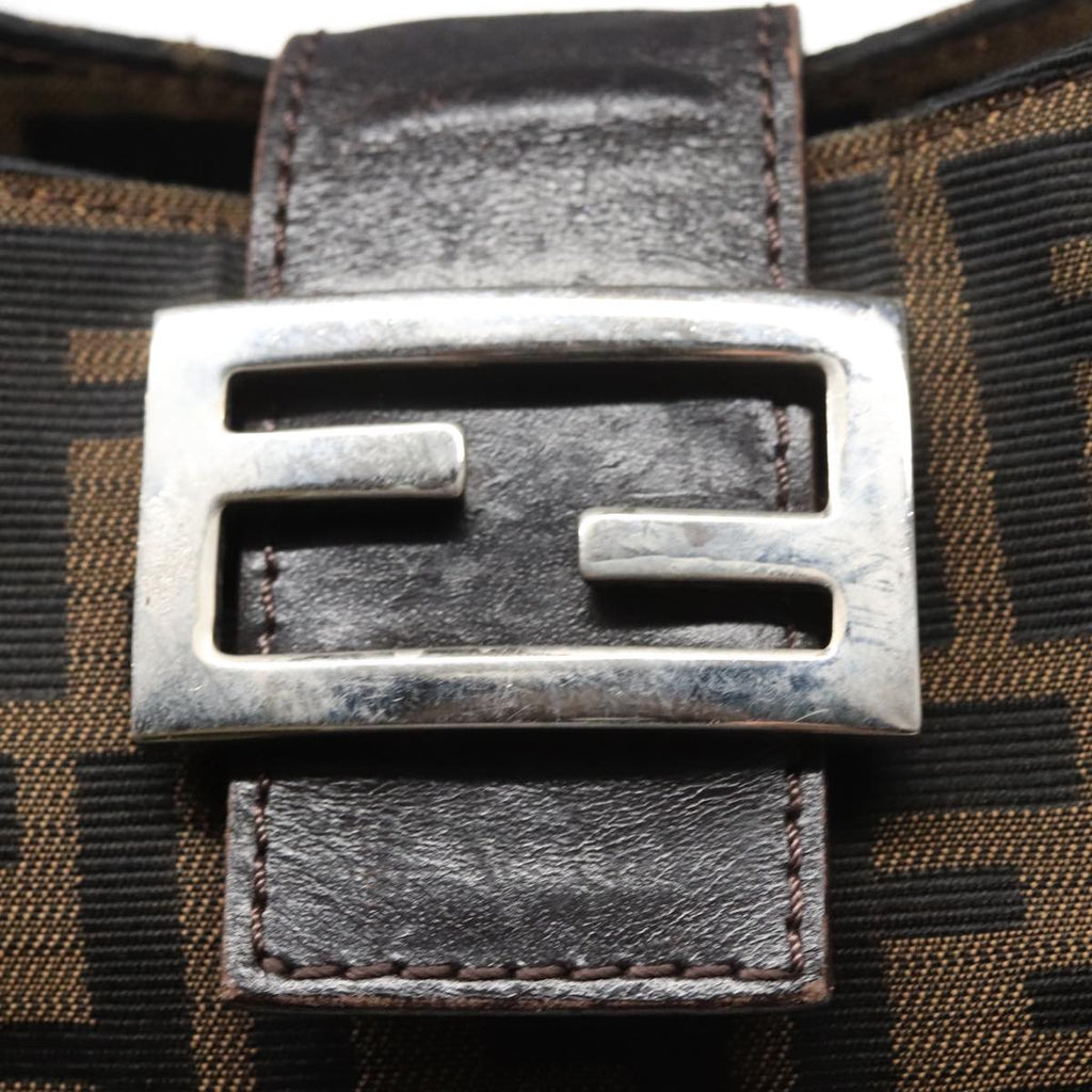 FENDI Zucca Canvas Shoulder Bag Brown Black 109499