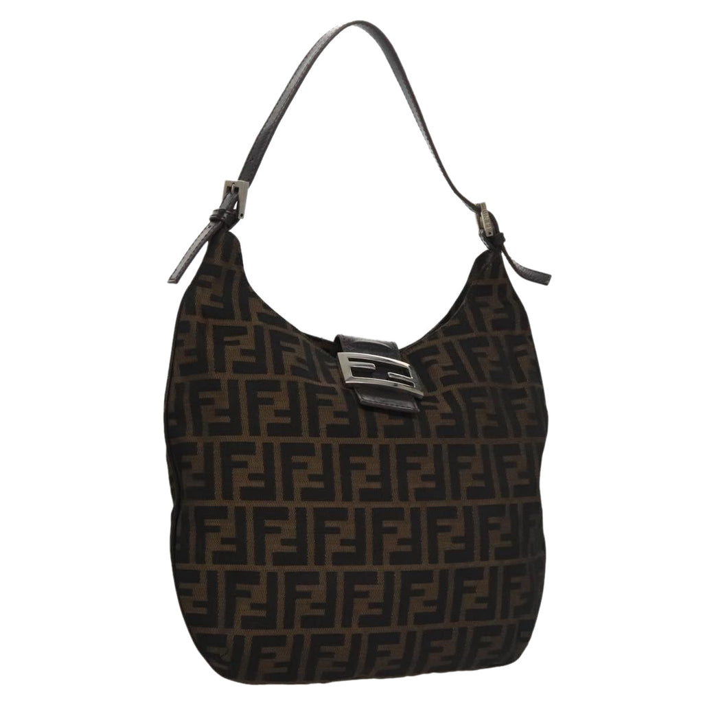 FENDI Zucca Canvas Shoulder Bag Brown Black 109499