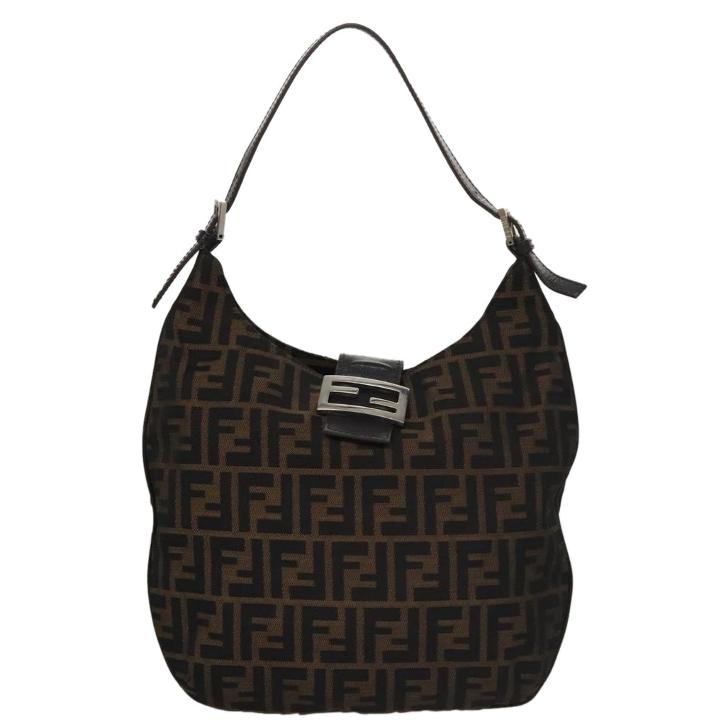 FENDI Zucca Canvas Shoulder Bag Brown Black 109499