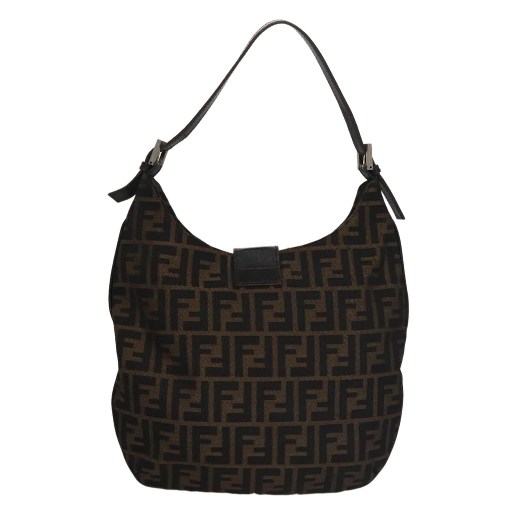 FENDI Zucca Canvas Shoulder Bag Brown Black 109499
