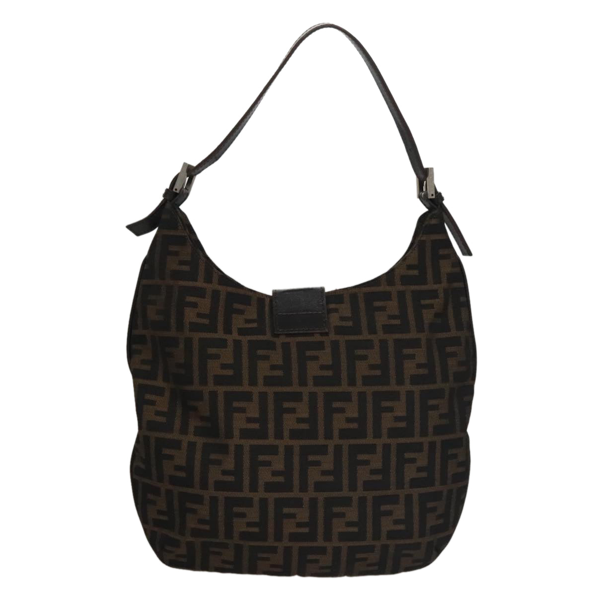 FENDI Zucca Canvas Shoulder Bag Brown Black 109499