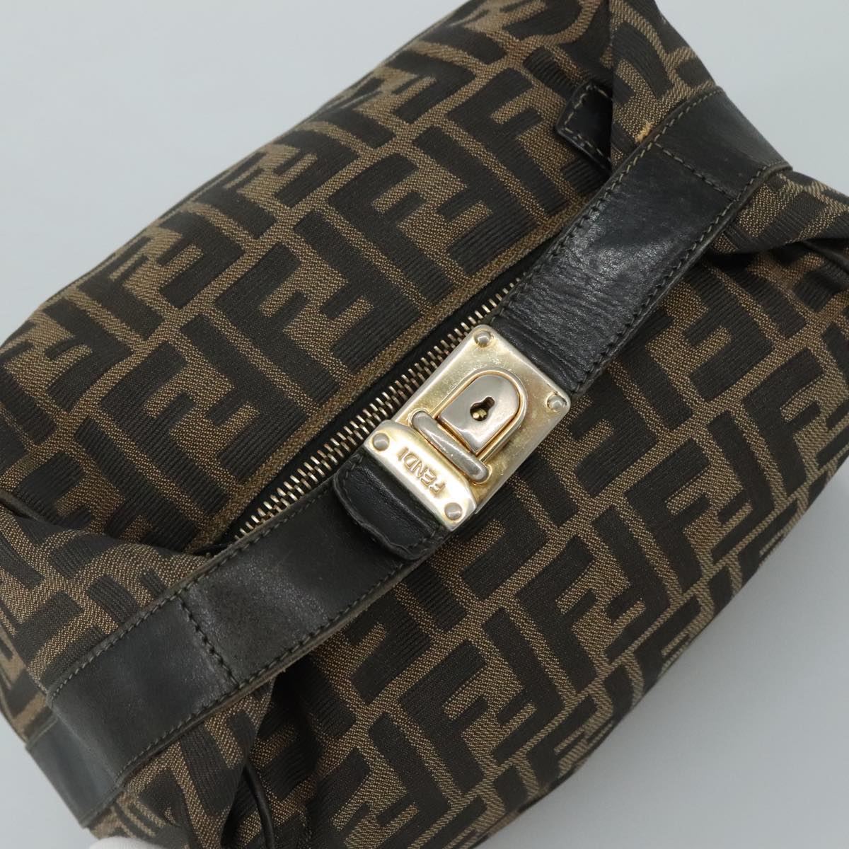 FENDI Zucca Canvas Hand Bag Brown Black 109509