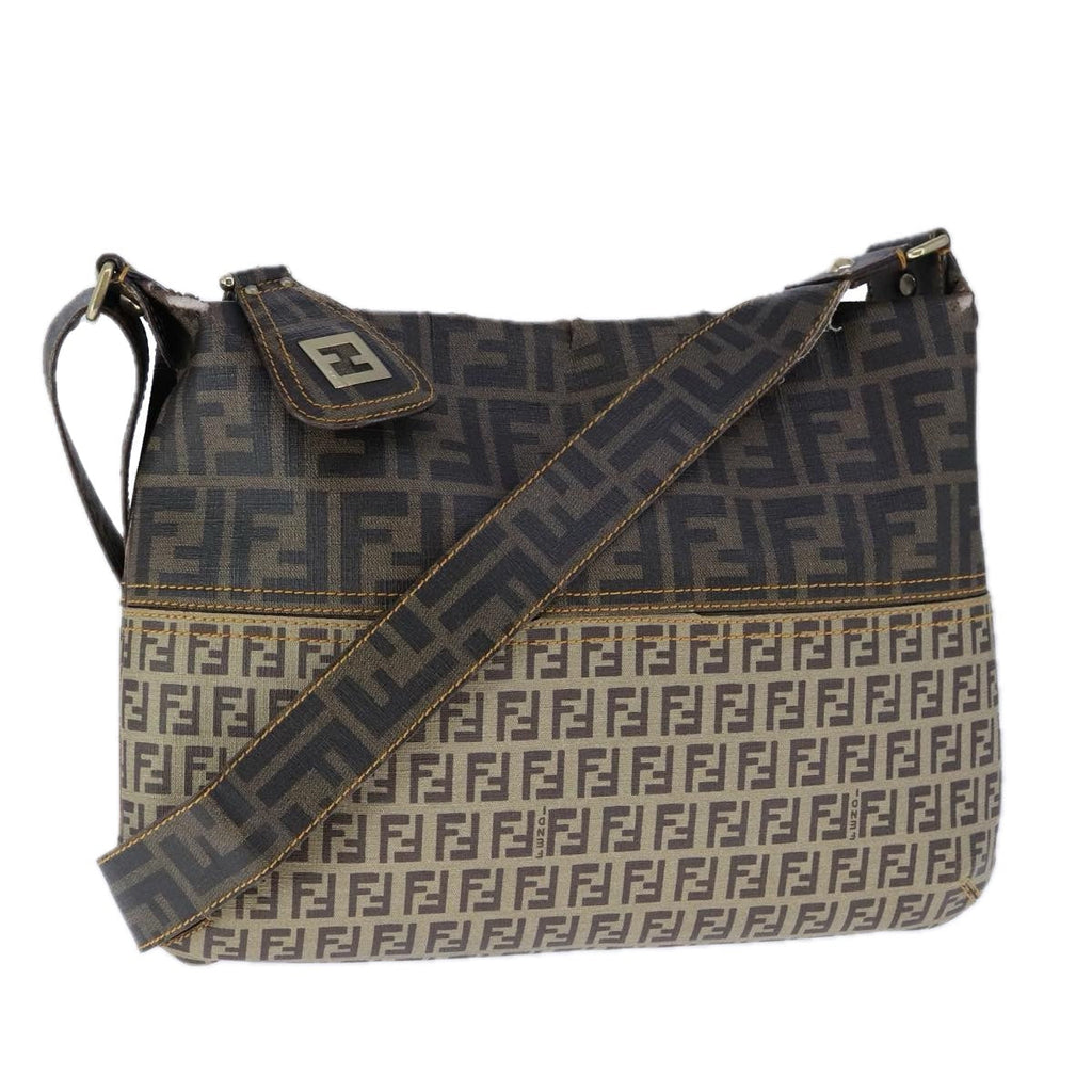 FENDI Zucca Canvas Zucchino Canvas Shoulder Bag Brown Black 109820