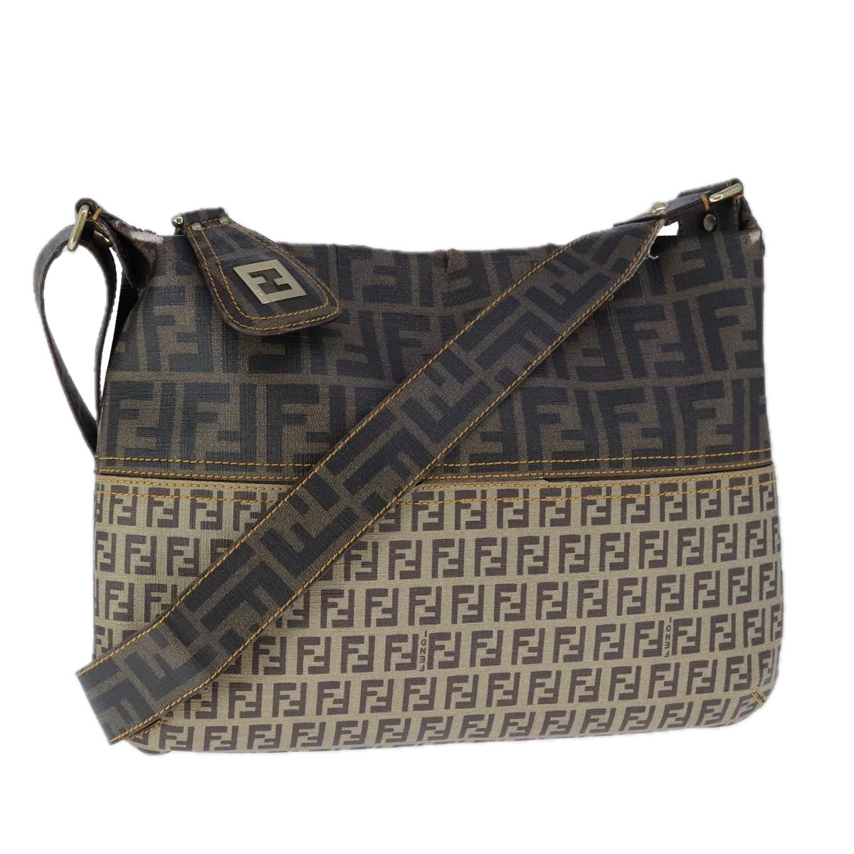 FENDI Zucca Canvas Zucchino Canvas Shoulder Bag Brown Black 109820