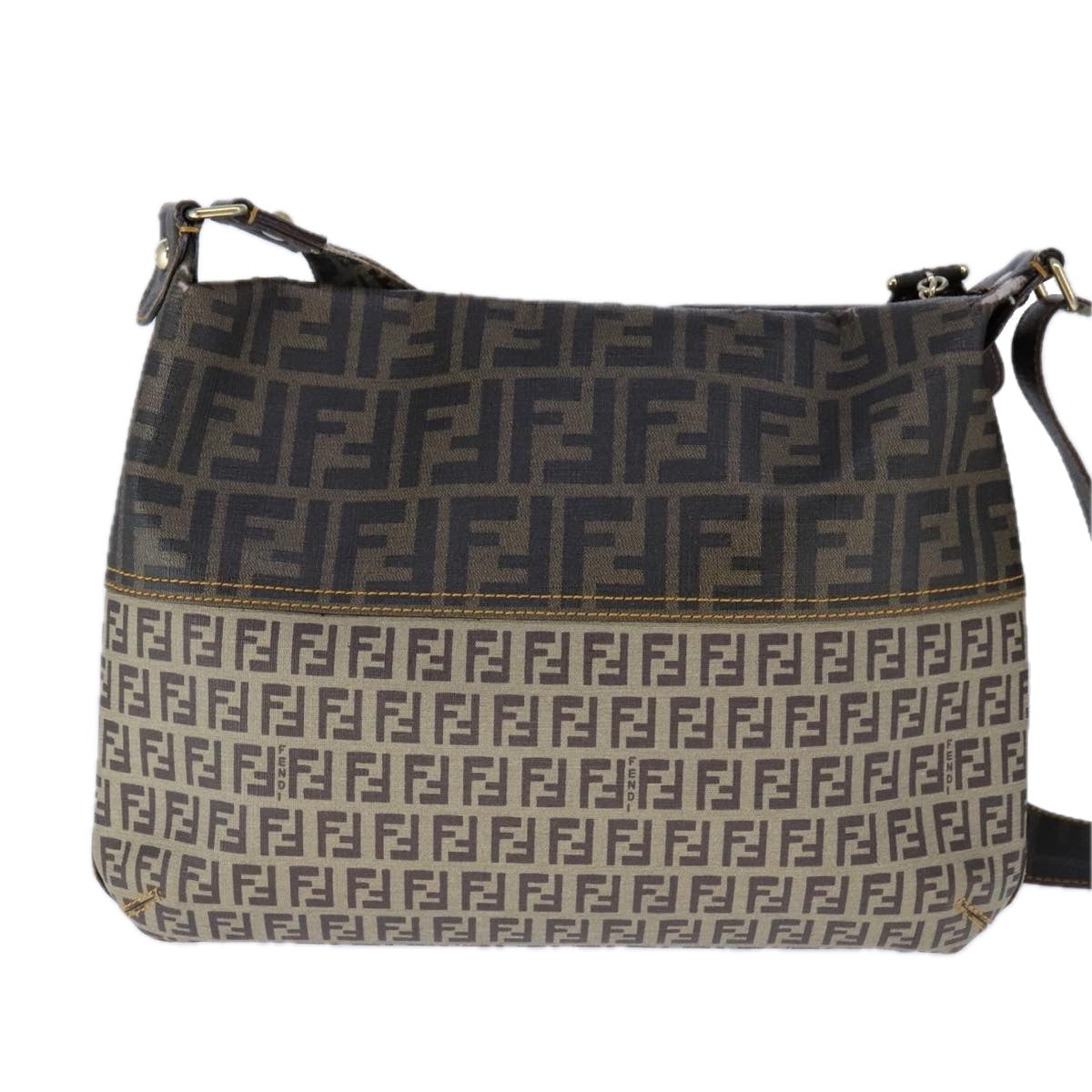 FENDI Zucca Canvas Zucchino Canvas Shoulder Bag Brown Black 109820
