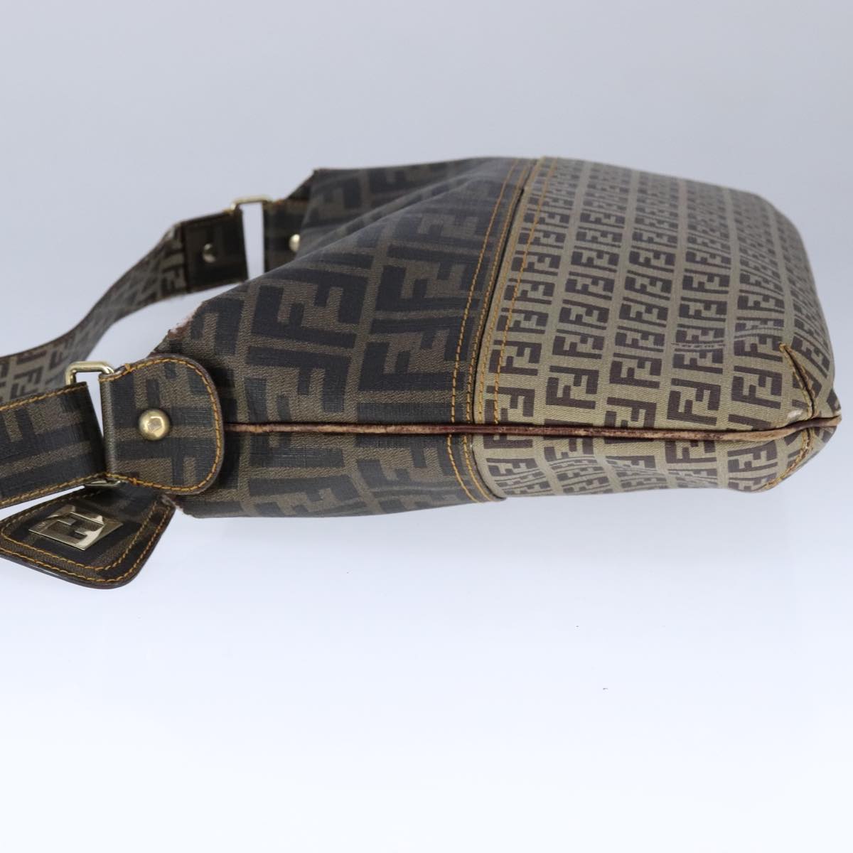 FENDI Zucca Canvas Zucchino Canvas Shoulder Bag Brown Black 109820