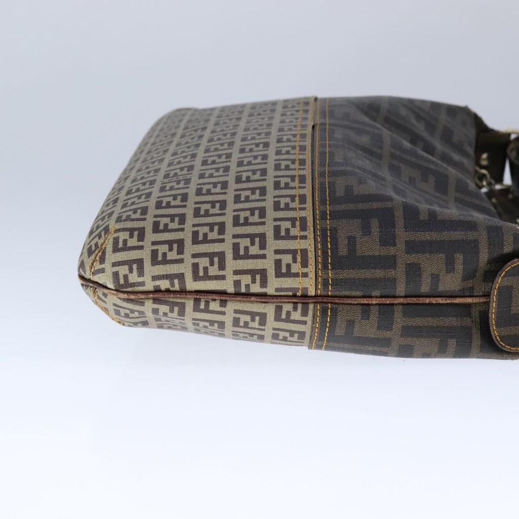 FENDI Zucca Canvas Zucchino Canvas Shoulder Bag Brown Black 109820