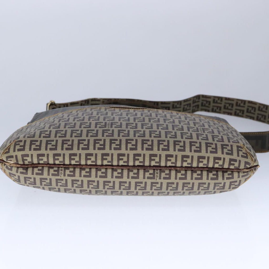 FENDI Zucca Canvas Zucchino Canvas Shoulder Bag Brown Black 109820