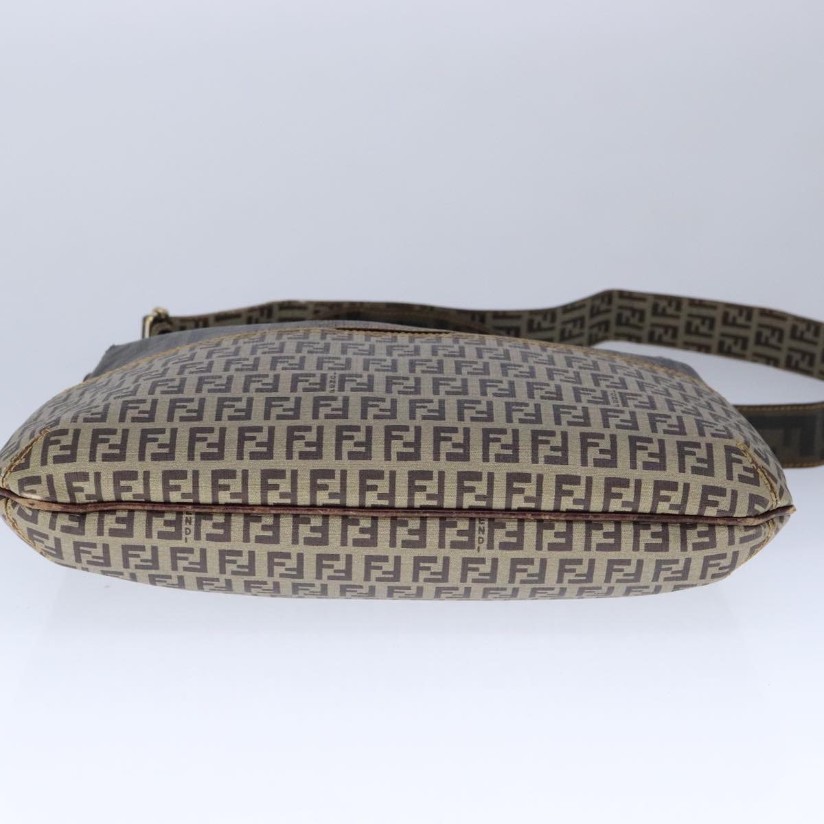 FENDI Zucca Canvas Zucchino Canvas Shoulder Bag Brown Black 109820
