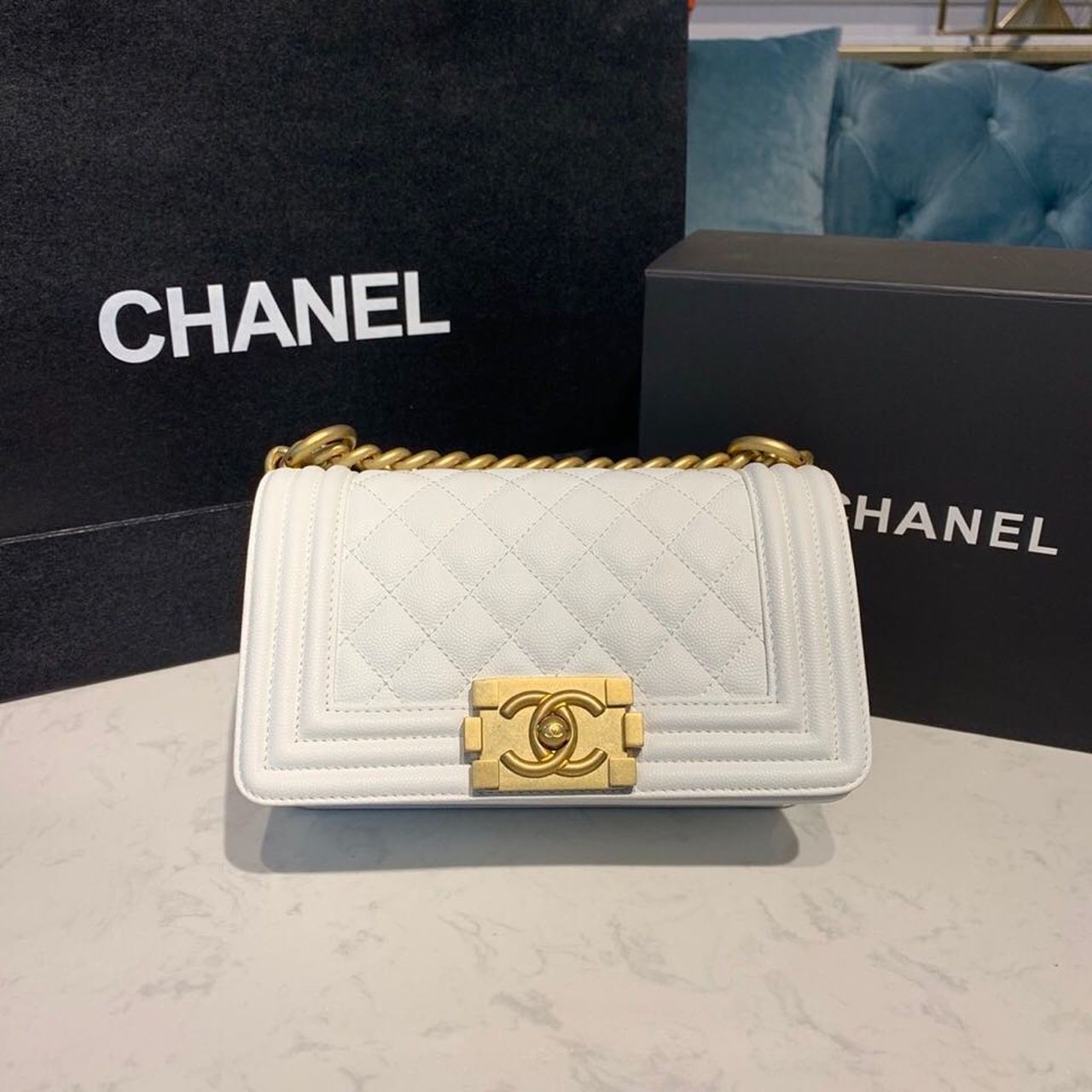 CHLSmall Boy Handbag White For Women Bags, Shoulder And Crossbody Bags 7.8in/20cm A67085