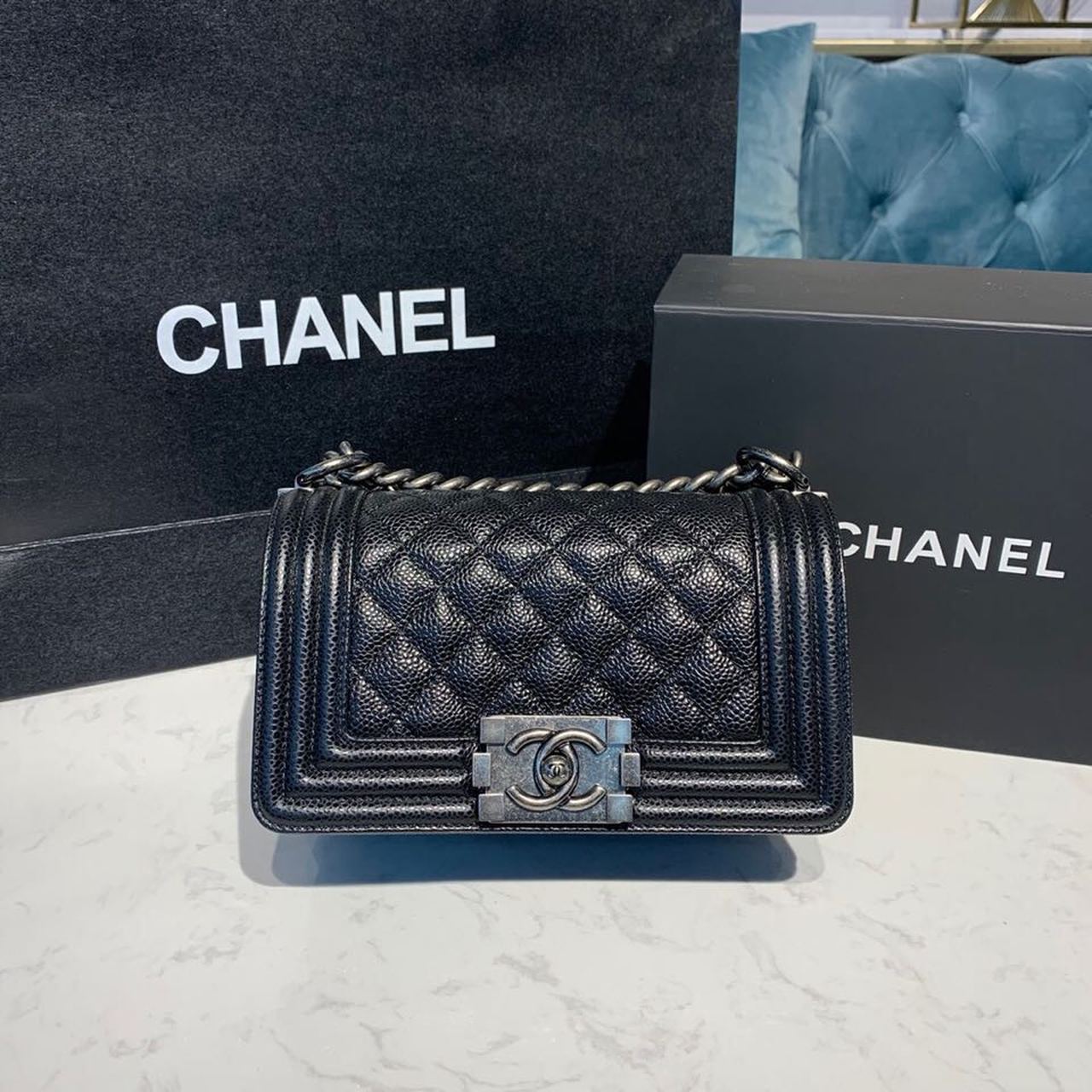 CHLSmall Boy Handbag Silver Hardware Black For Women, Women’s Bags, Shoulder And Crossbody Bags 7.8in/20cm A67085