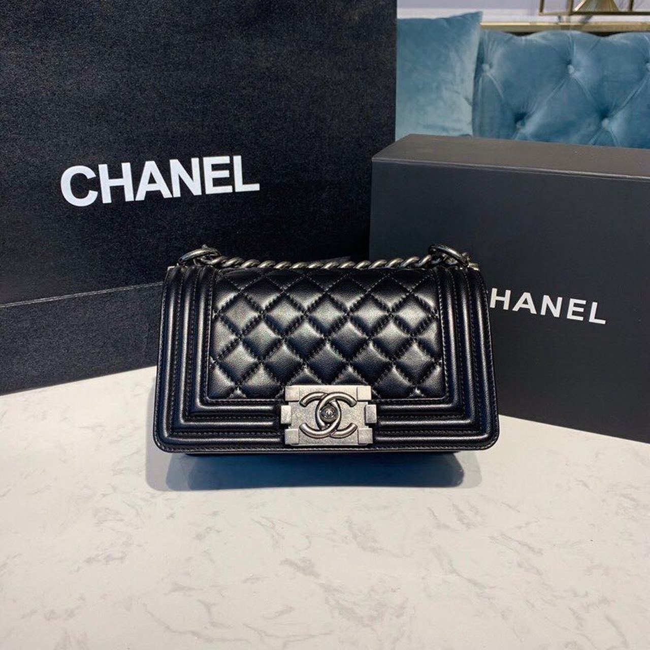CHLSmall Boy Handbag Silver Hardware Black For Women, Women’s Bags, Shoulder And Crossbody Bags 7.8in/20cm A67085