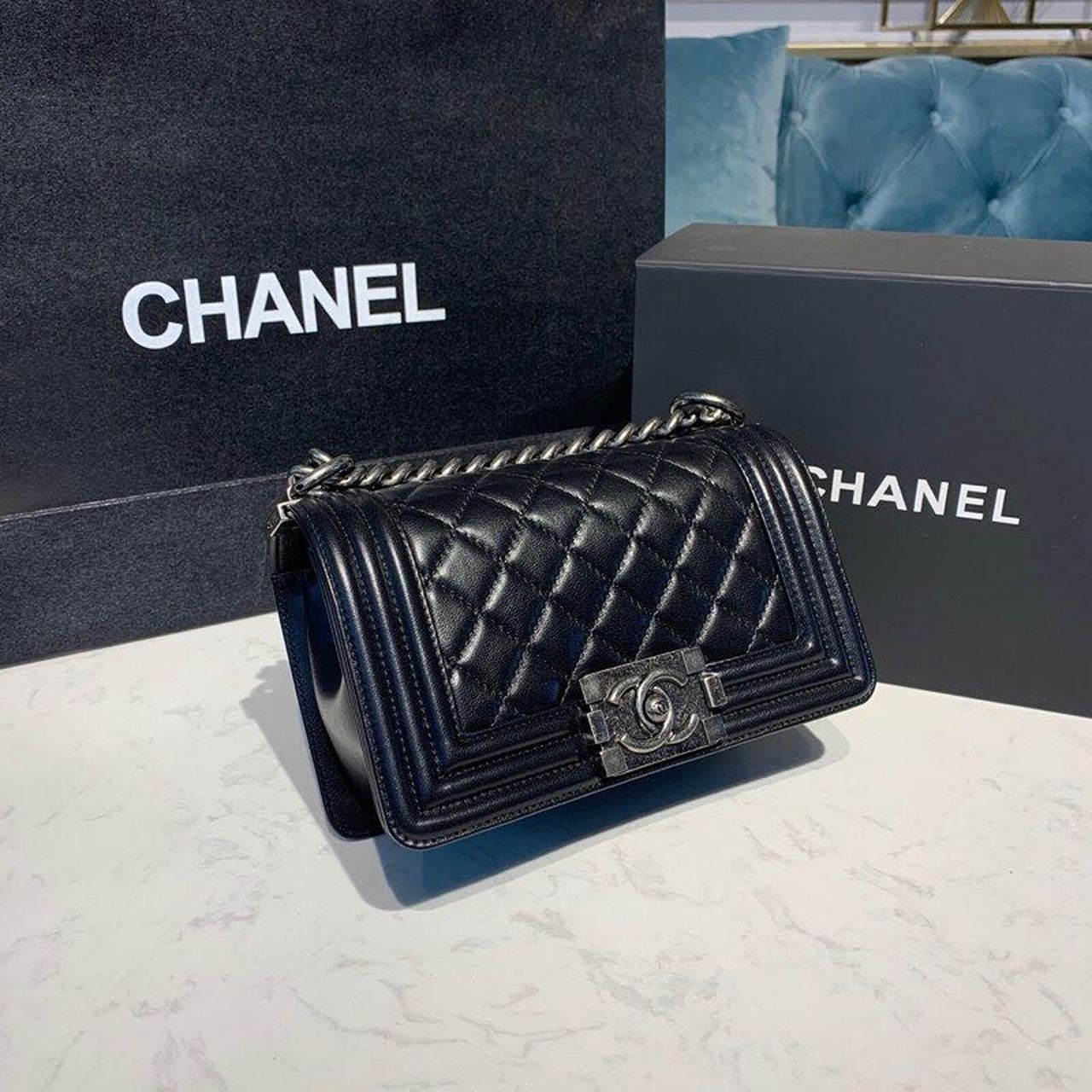 CHLSmall Boy Handbag Silver Hardware Black For Women, Women’s Bags, Shoulder And Crossbody Bags 7.8in/20cm A67085