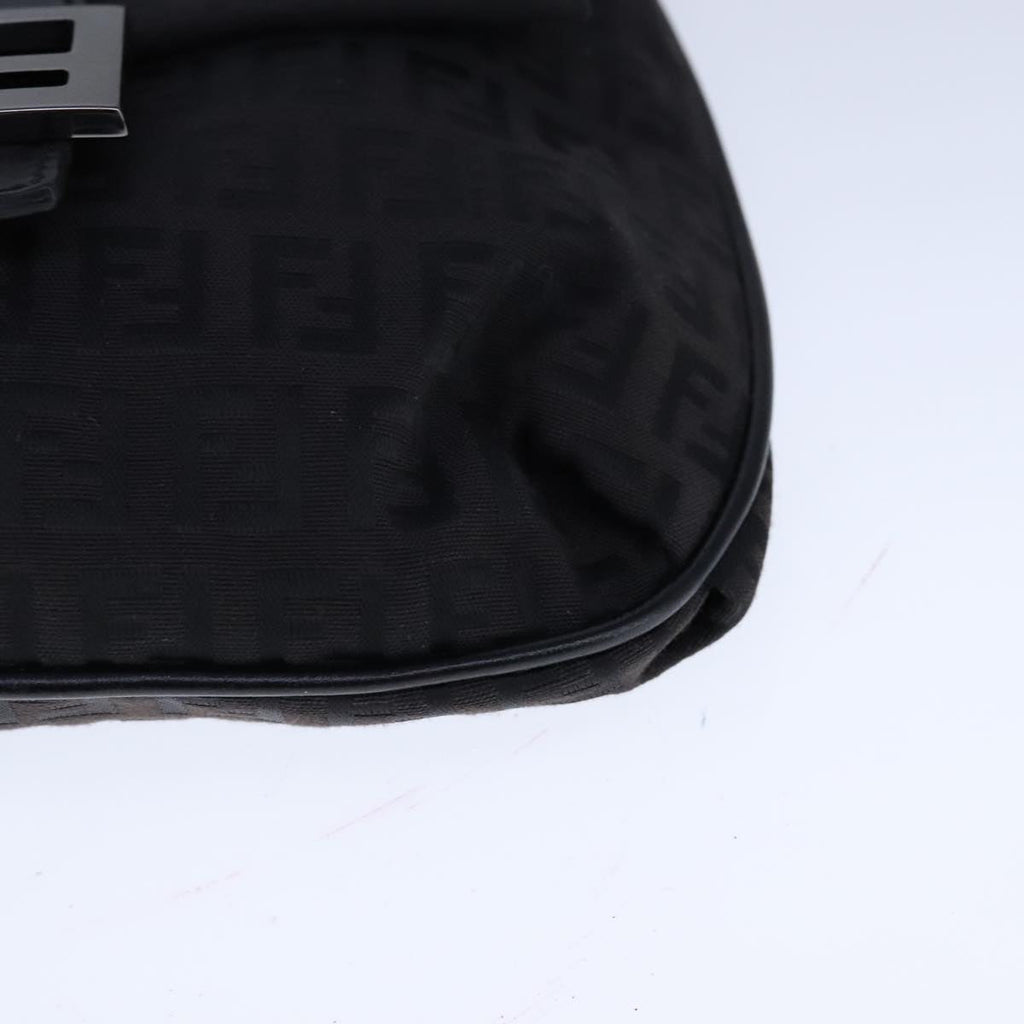 FENDI Zucchino Canvas Mamma Shoulder Bag Black 109966
