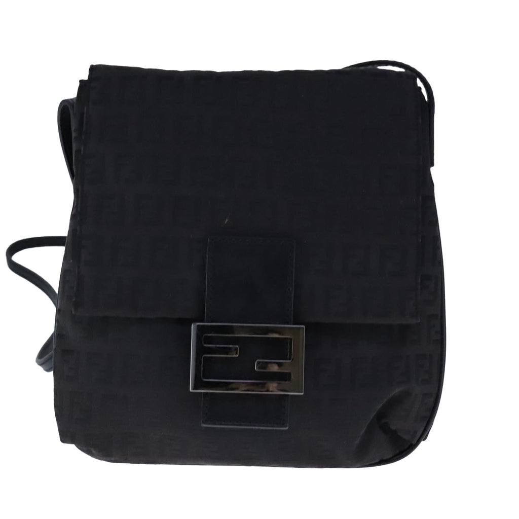 FENDI Zucchino Canvas Mamma Shoulder Bag Black 109966
