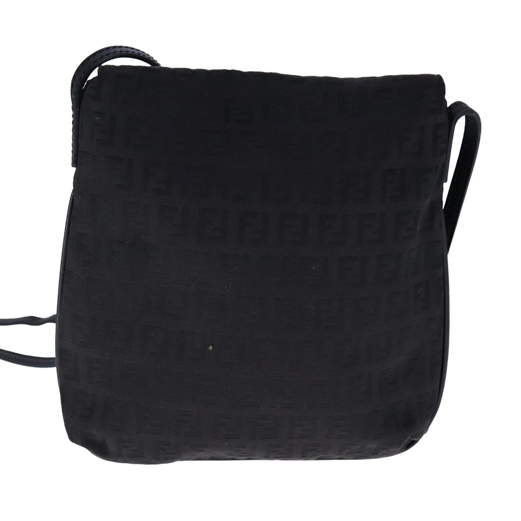FENDI Zucchino Canvas Mamma Shoulder Bag Black 109966