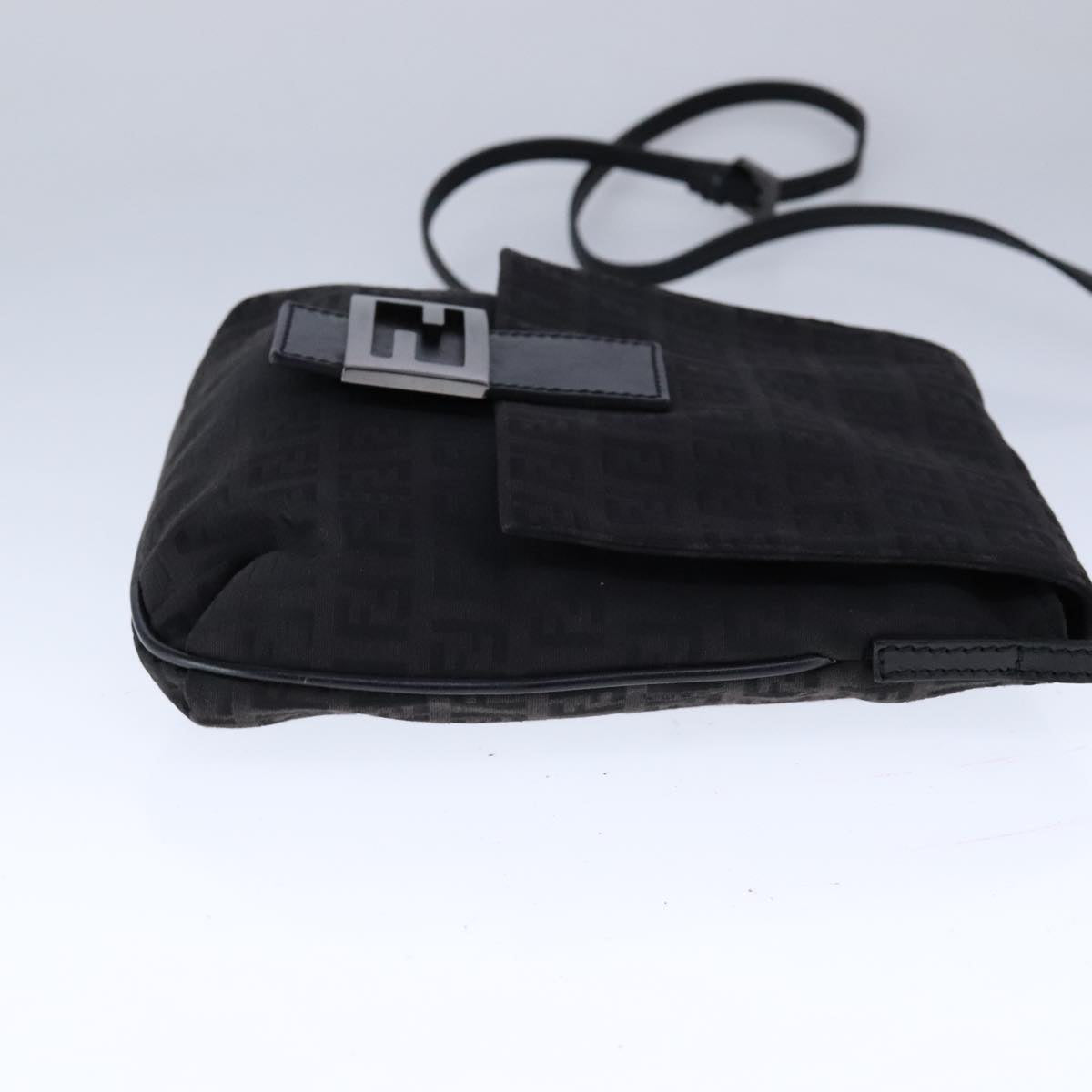 FENDI Zucchino Canvas Mamma Shoulder Bag Black 109966