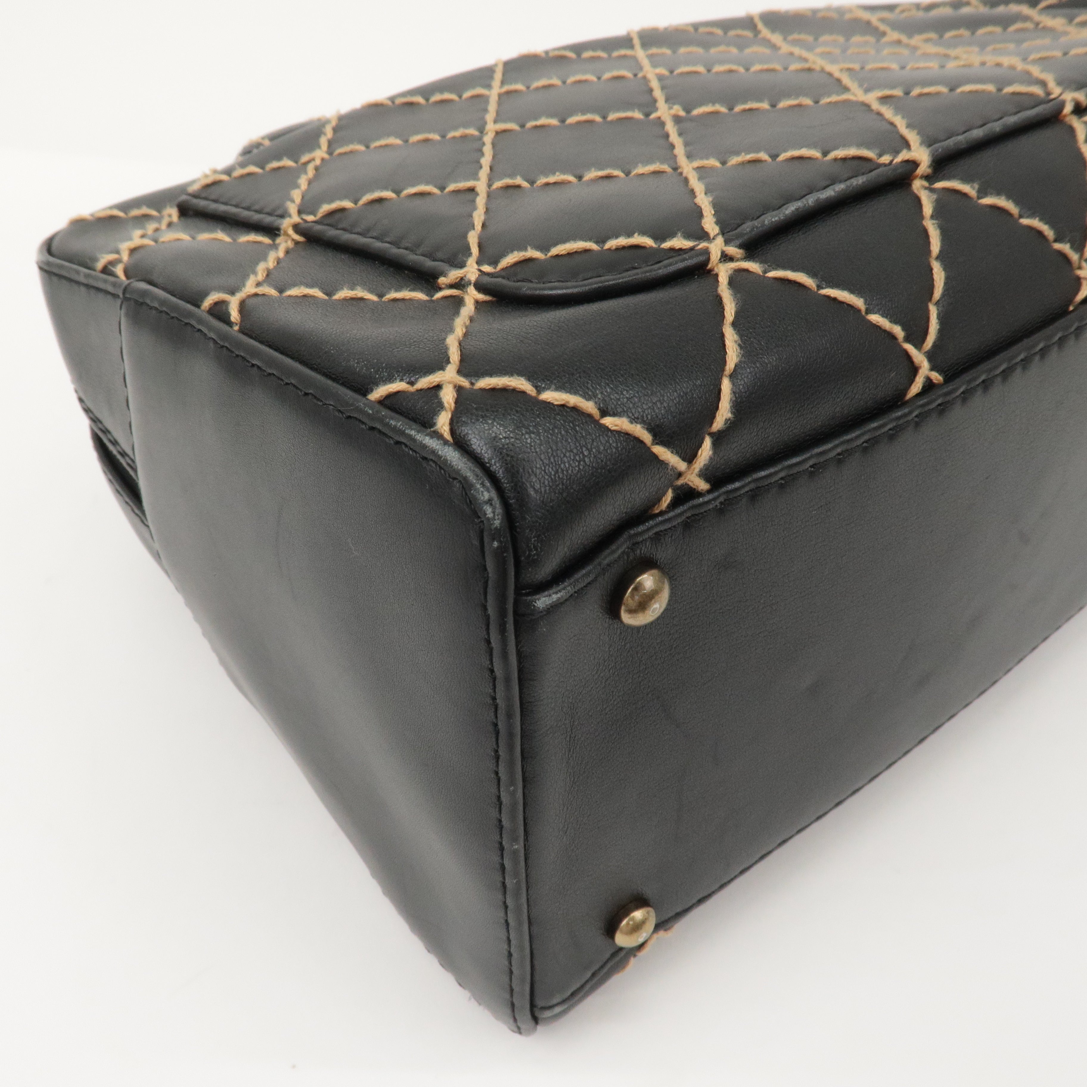 CHANEL Wild Stitch Leather Hand Bag Black A14692