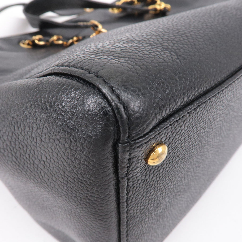 CHANEL Caviar Skin Chain Tote Bag Shoulder Bag Gold Black