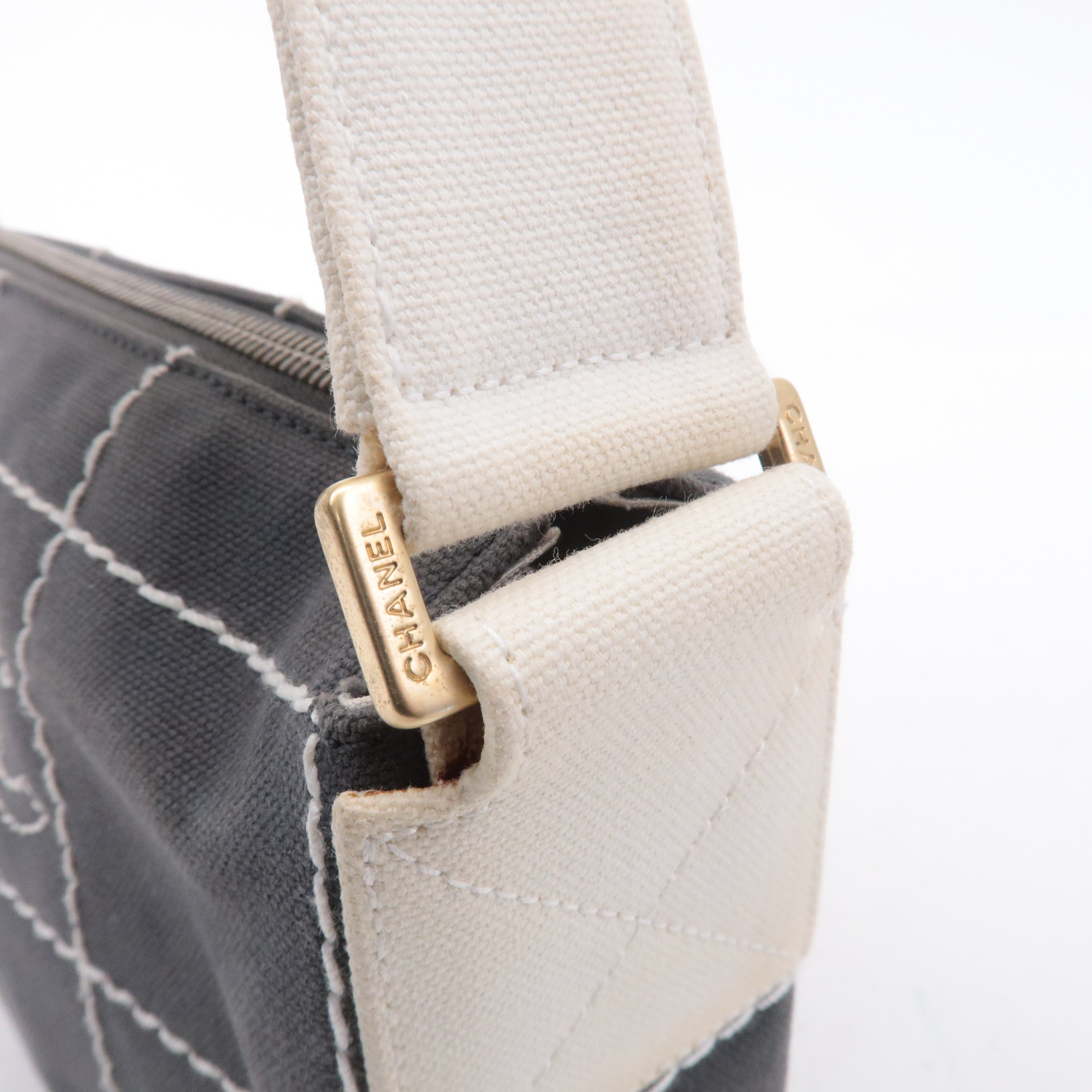CHANEL Chocolate Bar Wild Stitch Canvas Hand Bag Gray