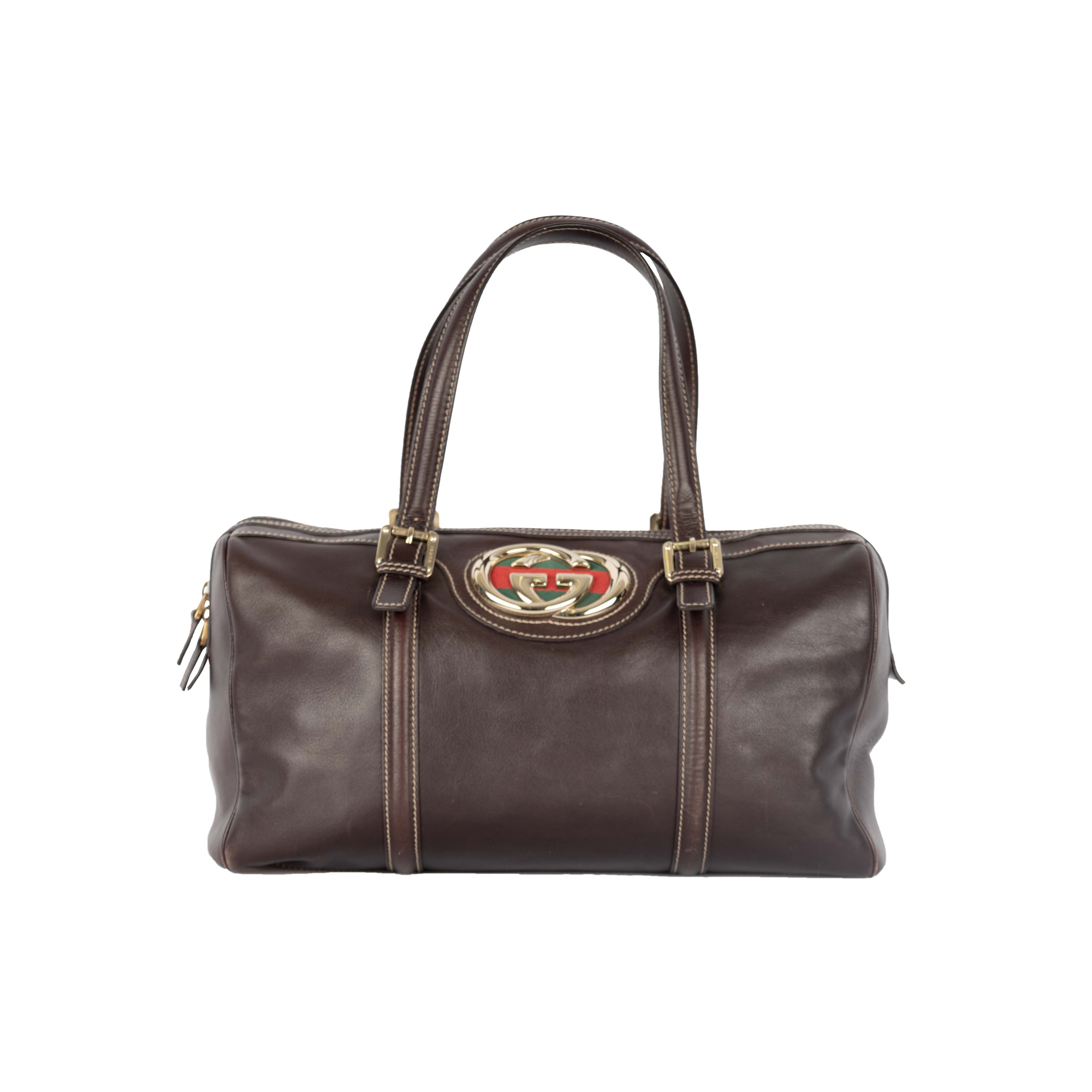 Gucci Dark Brown Leather GG Britt Boston Bag - '10s