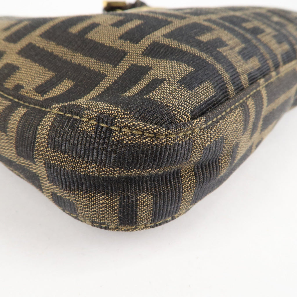 FENDI Zucca Canvas Leather Shoulder Bag Brown Black 26569