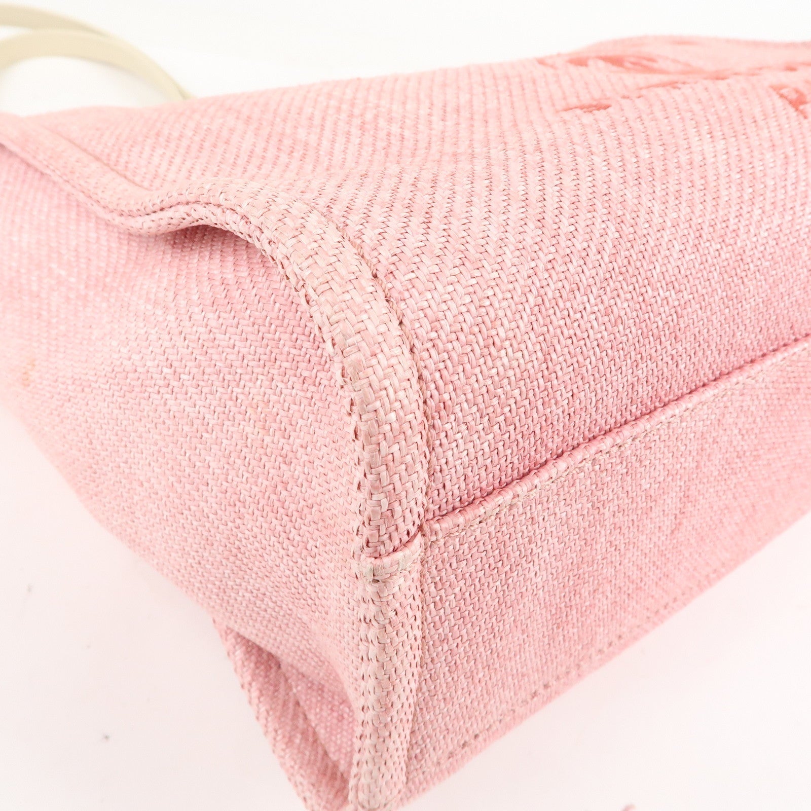 CHANEL Deauville MM Straw Leather Chain Tote Bag Pink A67001
