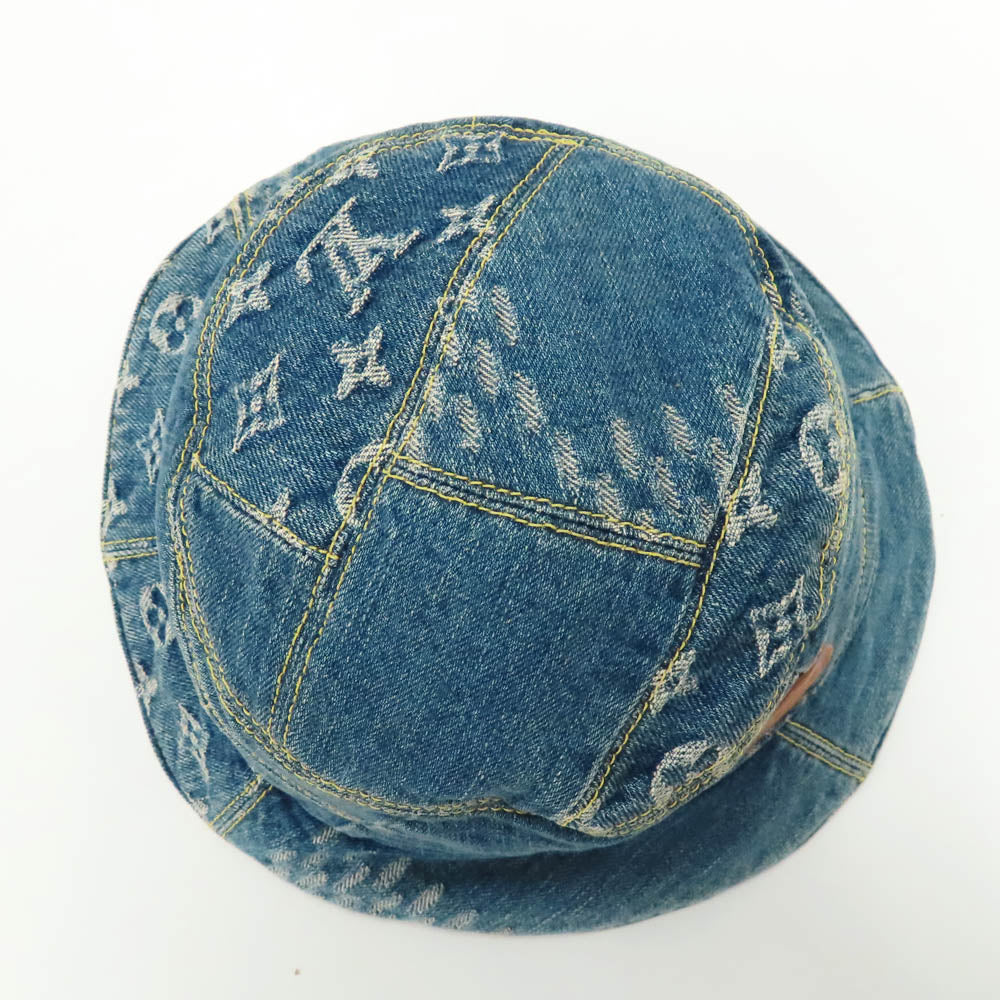 Louis Vuitton NIGO Bonnet Denim MP3242 LV Made Square Bucket Hat Monogram Damier Giant Wave M Size Cotton Blue Small
