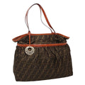 FENDI Zucca Canvas Shoulder Bag Brown Black 110282