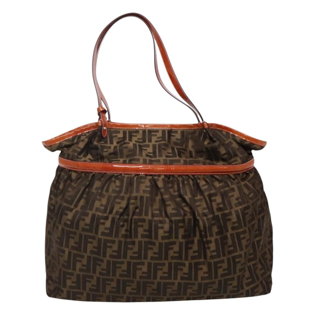 FENDI Zucca Canvas Shoulder Bag Brown Black 110282