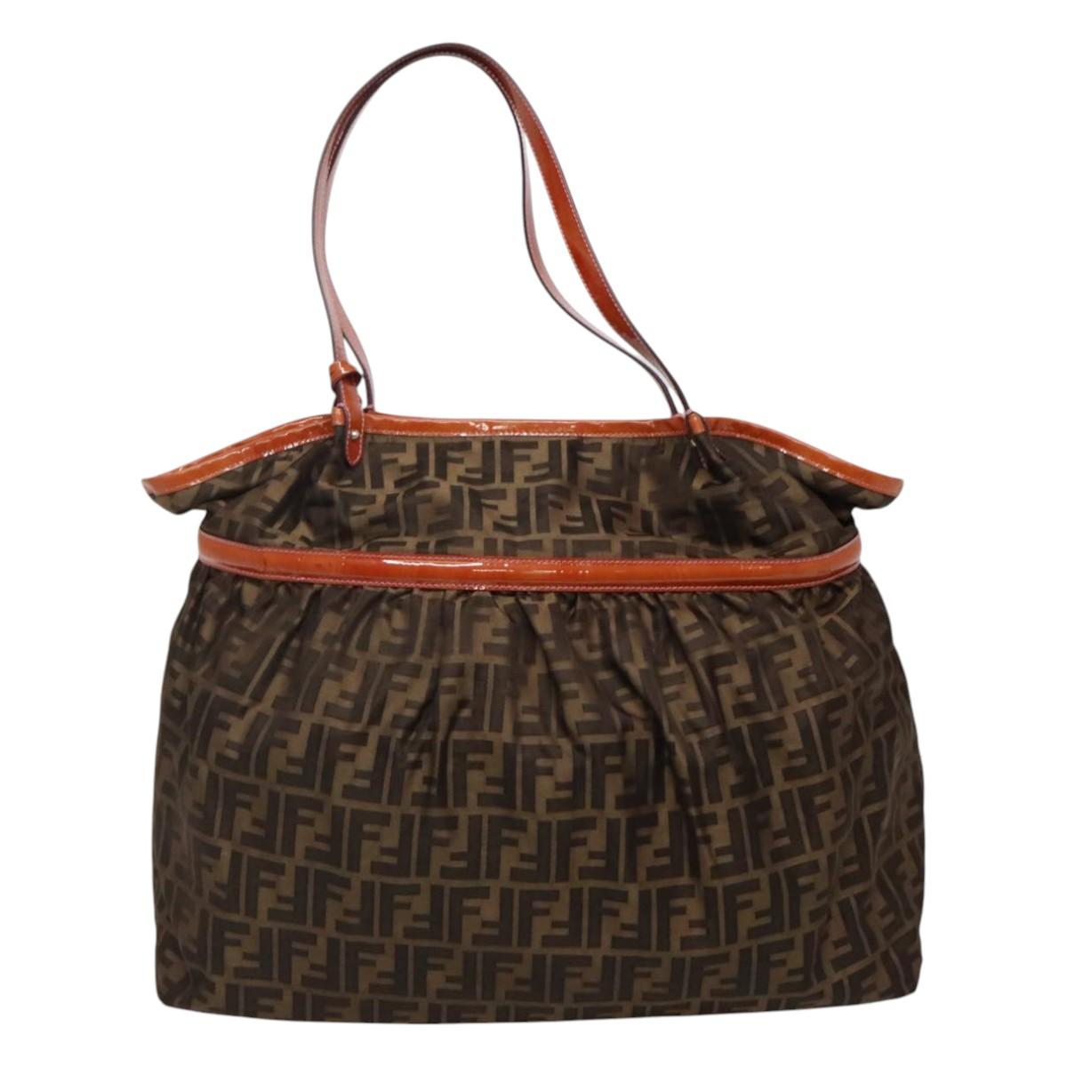 FENDI Zucca Canvas Shoulder Bag Brown Black 110282