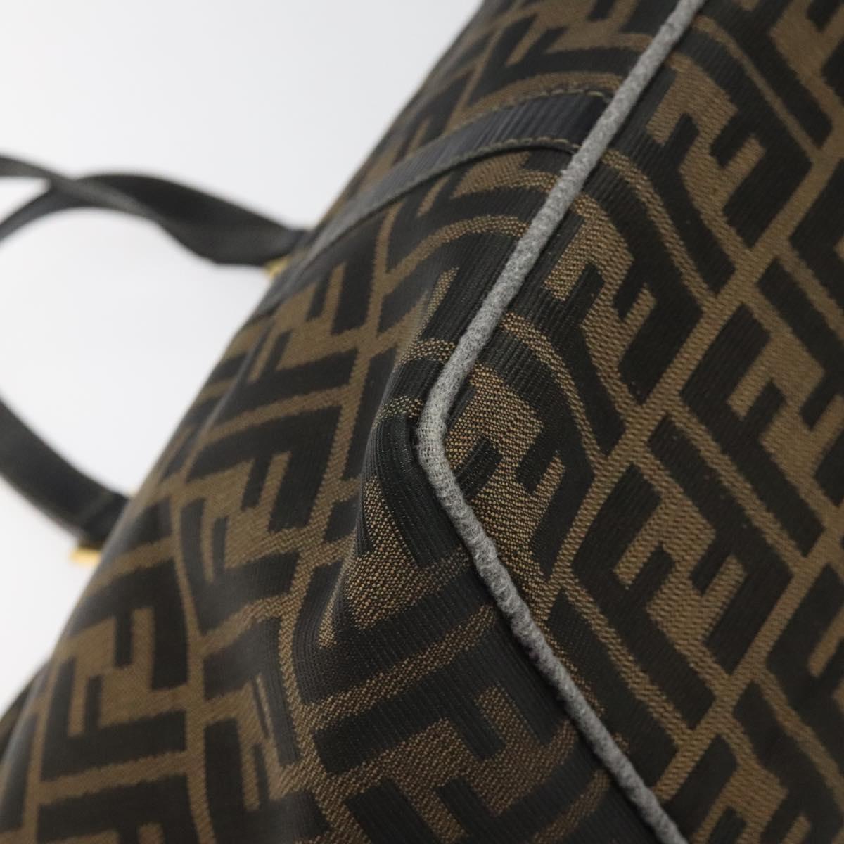 FENDI Zucca Canvas Hand Bag Brown Black gold 110407