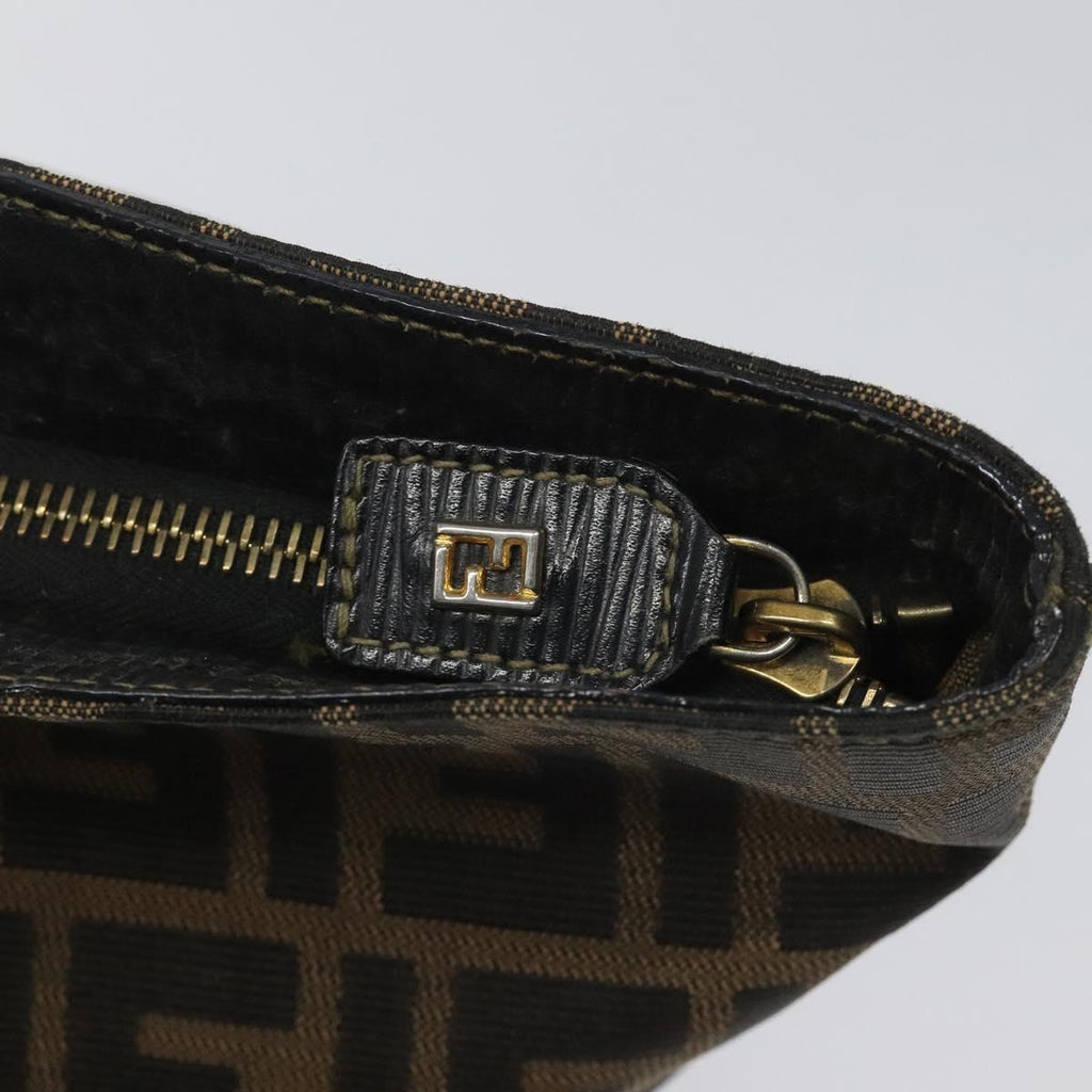 FENDI Zucca Canvas Hand Bag Brown Black gold 110407
