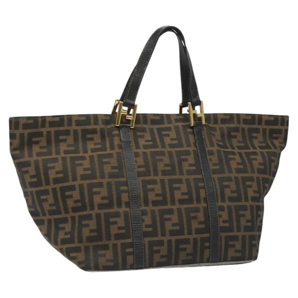 FENDI Zucca Canvas Hand Bag Brown Black gold 110407