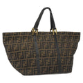 FENDI Zucca Canvas Hand Bag Brown Black gold 110407