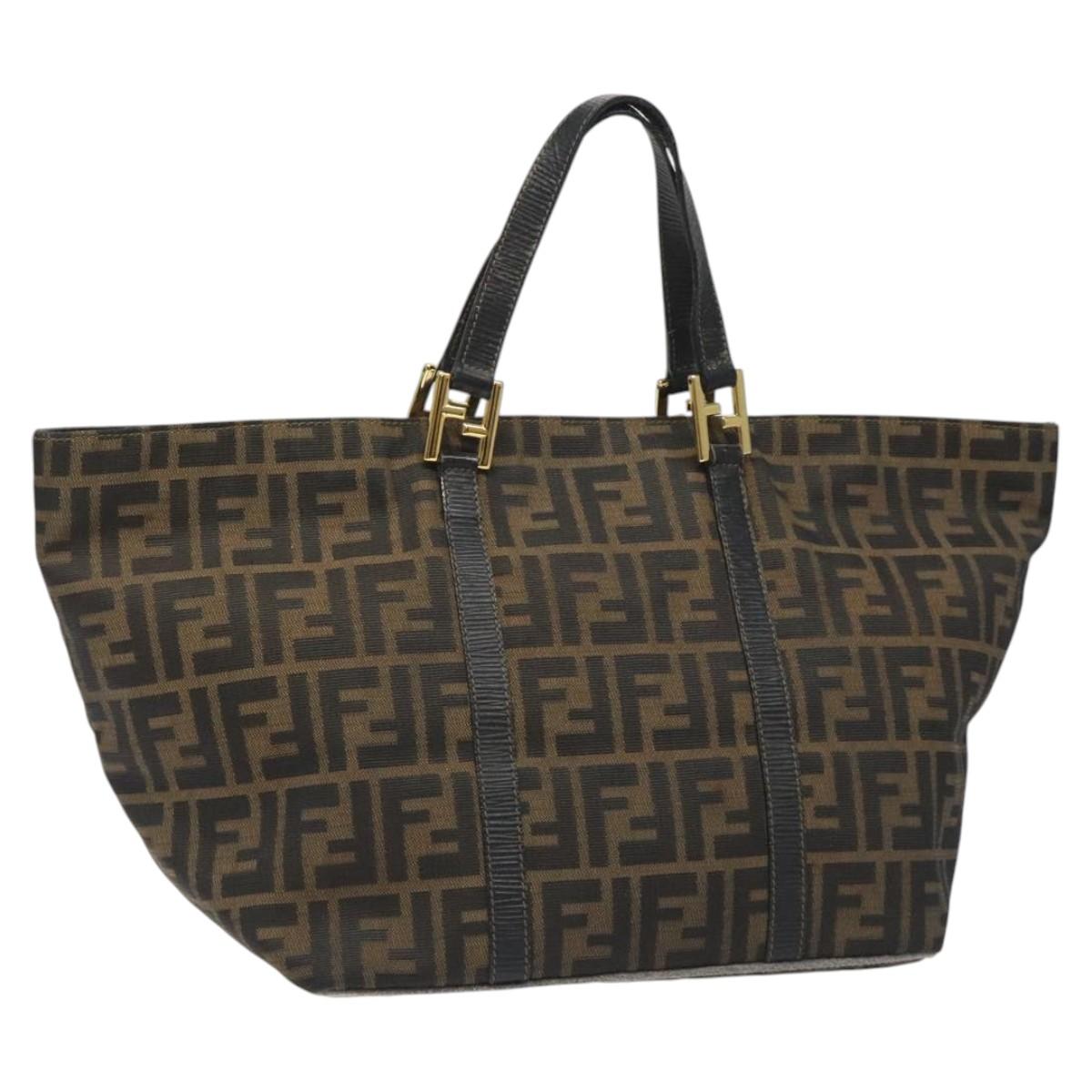FENDI Zucca Canvas Hand Bag Brown Black gold 110407