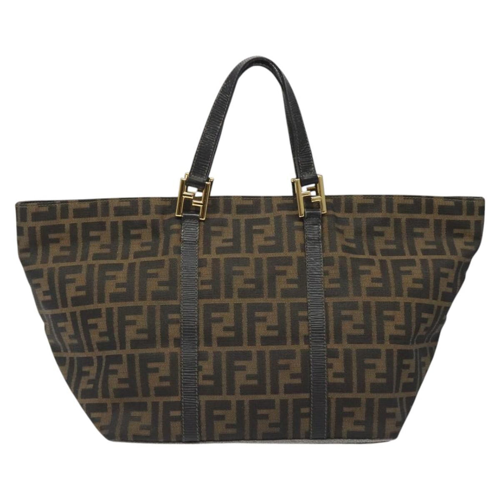 FENDI Zucca Canvas Hand Bag Brown Black gold 110407