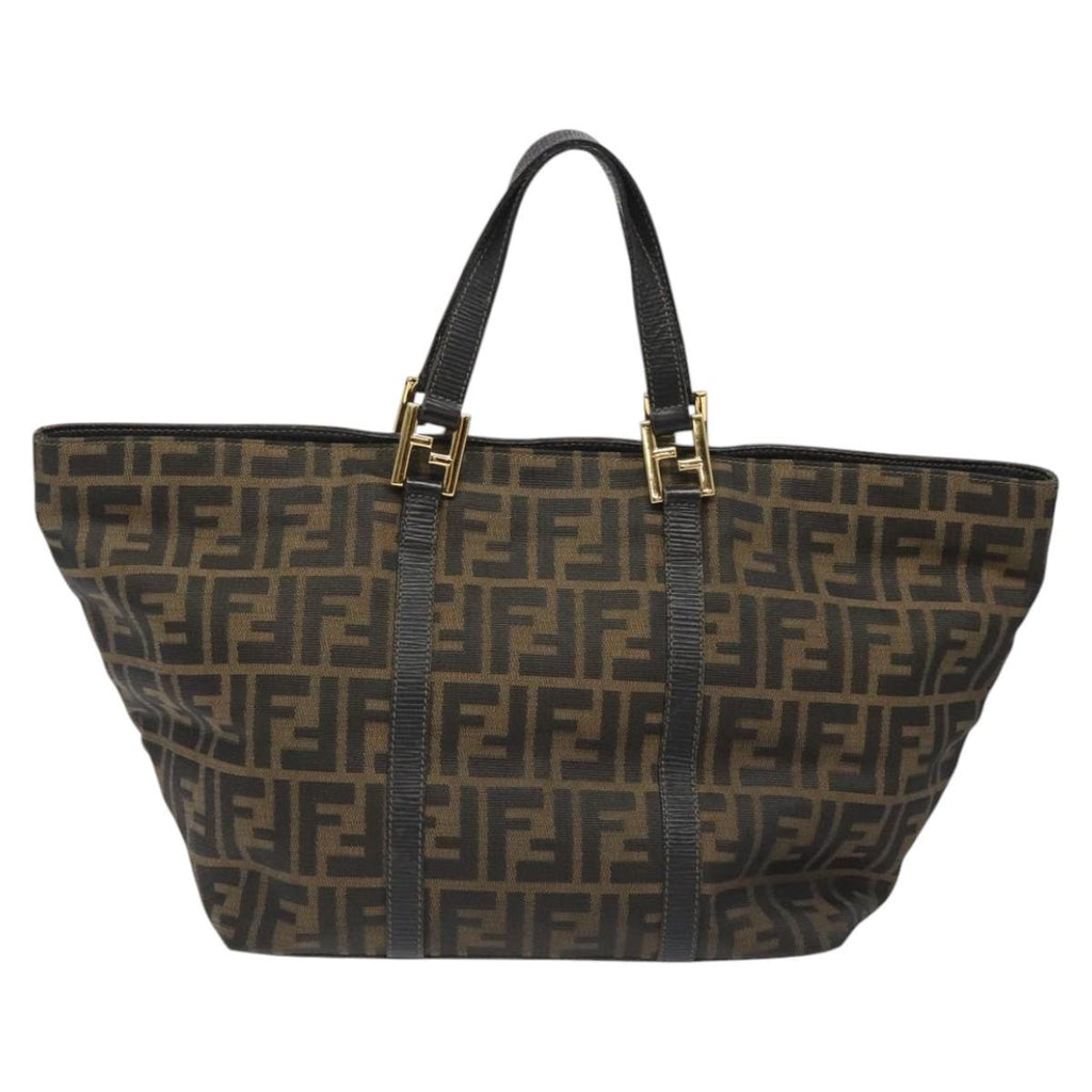 FENDI Zucca Canvas Hand Bag Brown Black gold 110407