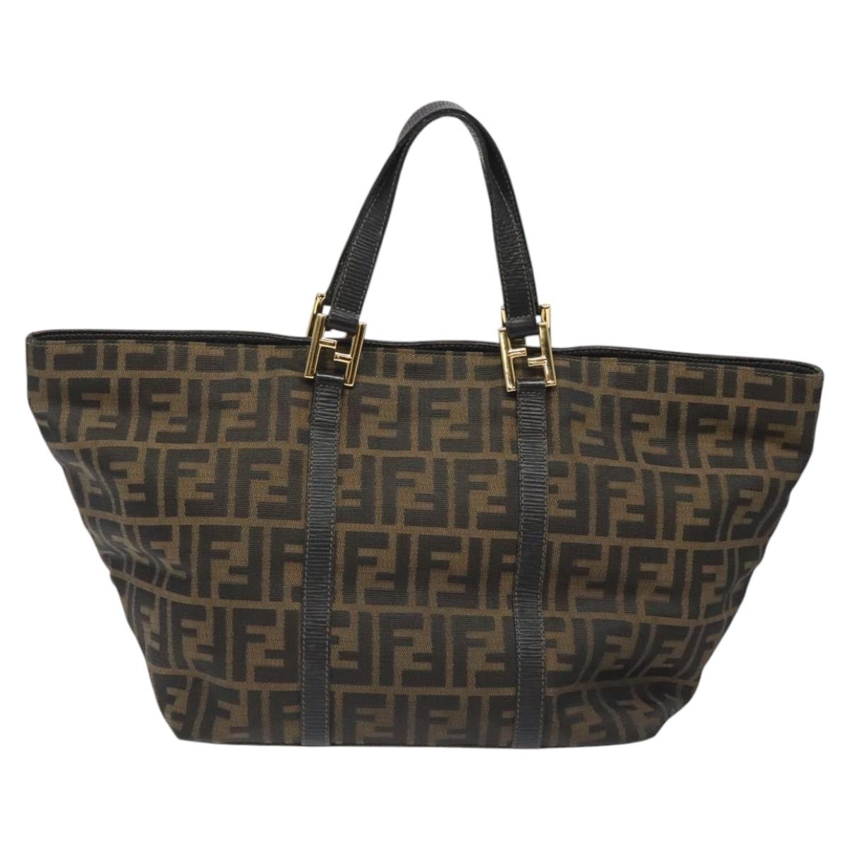 FENDI Zucca Canvas Hand Bag Brown Black gold 110407