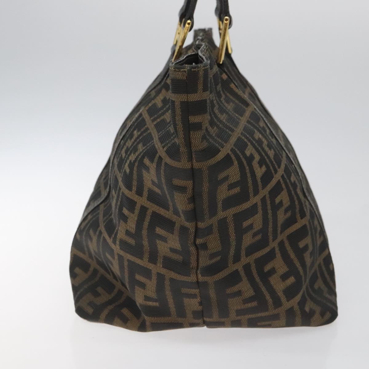 FENDI Zucca Canvas Hand Bag Brown Black gold 110407
