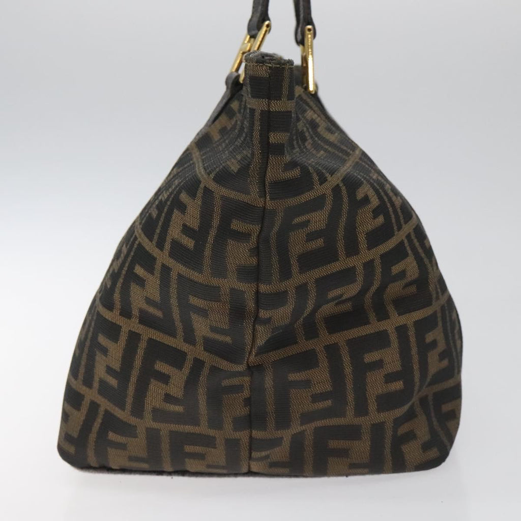 FENDI Zucca Canvas Hand Bag Brown Black gold 110407