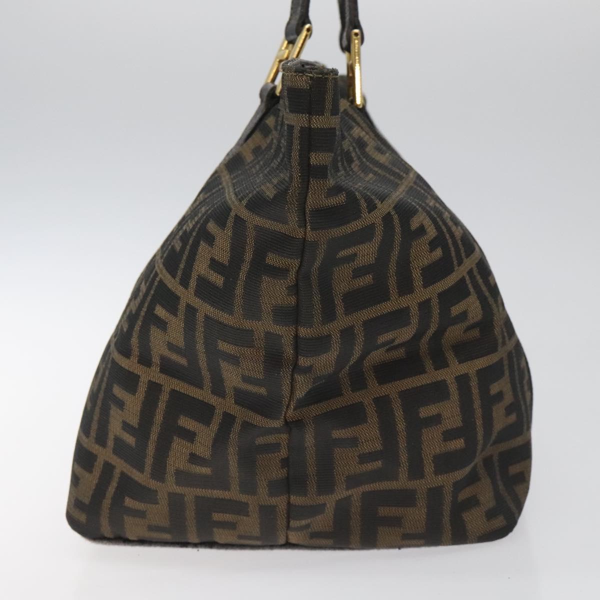FENDI Zucca Canvas Hand Bag Brown Black gold 110407
